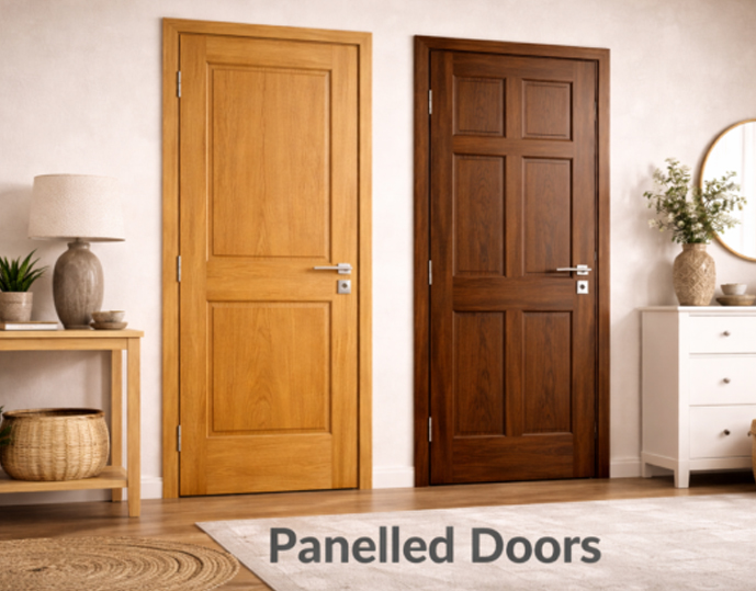 Panelled doors suitable for bedrooms and main internal passages